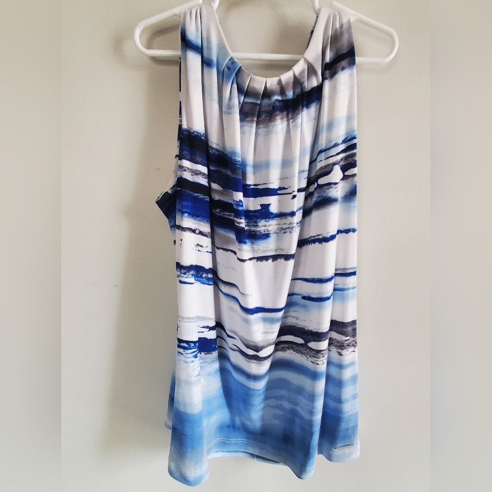 Calvin Klein Blue and Black Striped Tank Top